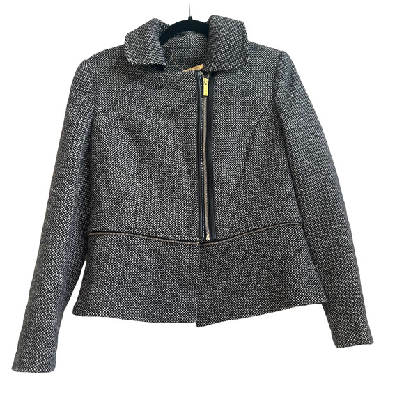 I MAN Size Small Black, Gray, and White Tweed Wool Blend Zip Up Jacket - Picture 1 of 5